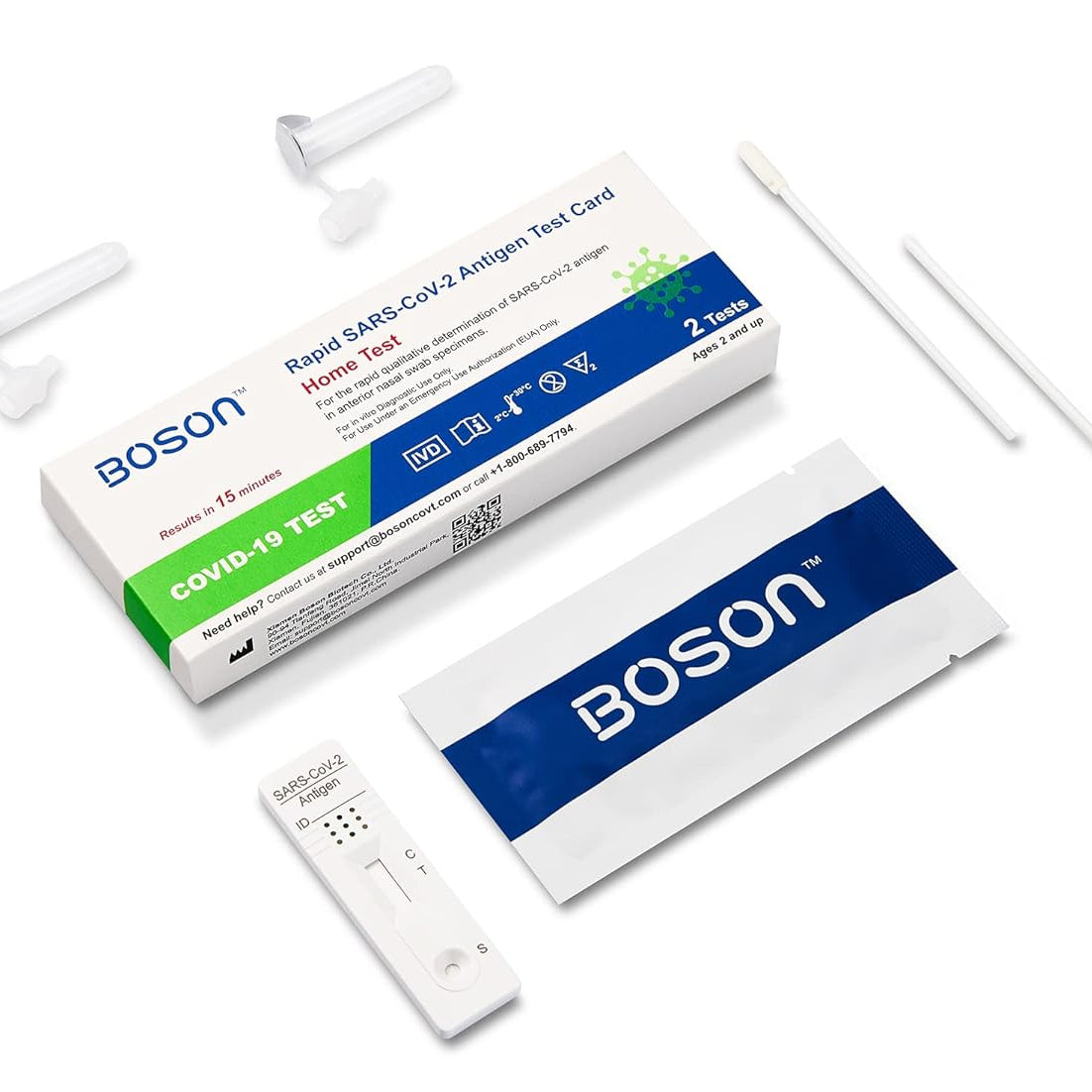 Boson Rapid Antigen Test Card, FDA EUA Authorized OTC at-Home Self Test, 2 Tests Per Pack