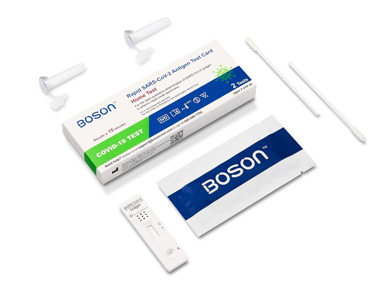 Boson Rapid Antigen Test Card, FDA EUA Authorized OTC at-Home Self Test, 2 Tests Per Pack