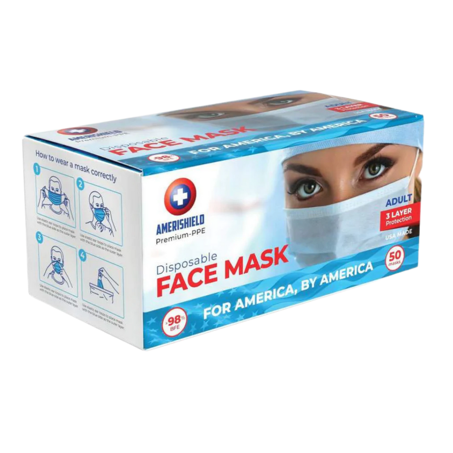 American USA Made Face Masks- 50 Masks/Box